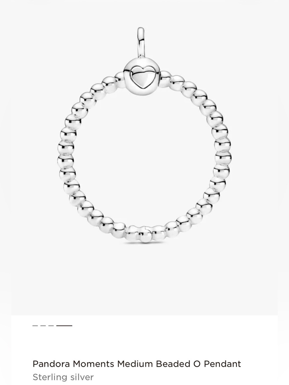 Pandora Moments Medium Beaded O Pendant with invisible chain. Sterling silver